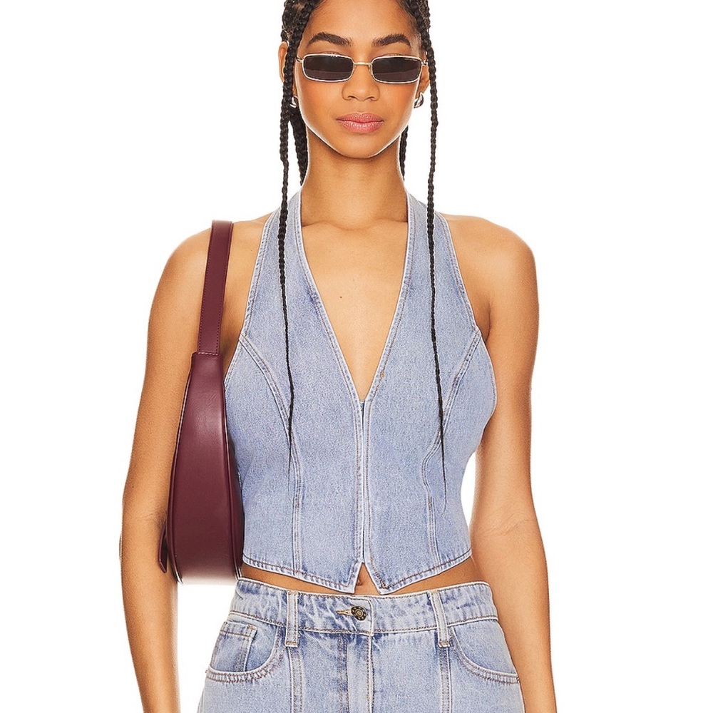 LIONESS Je Suis Halter Top in Washed Blue – XS NWT